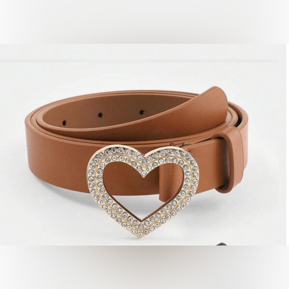 Brown Vegan Leather Heart Shape Buckle Belt